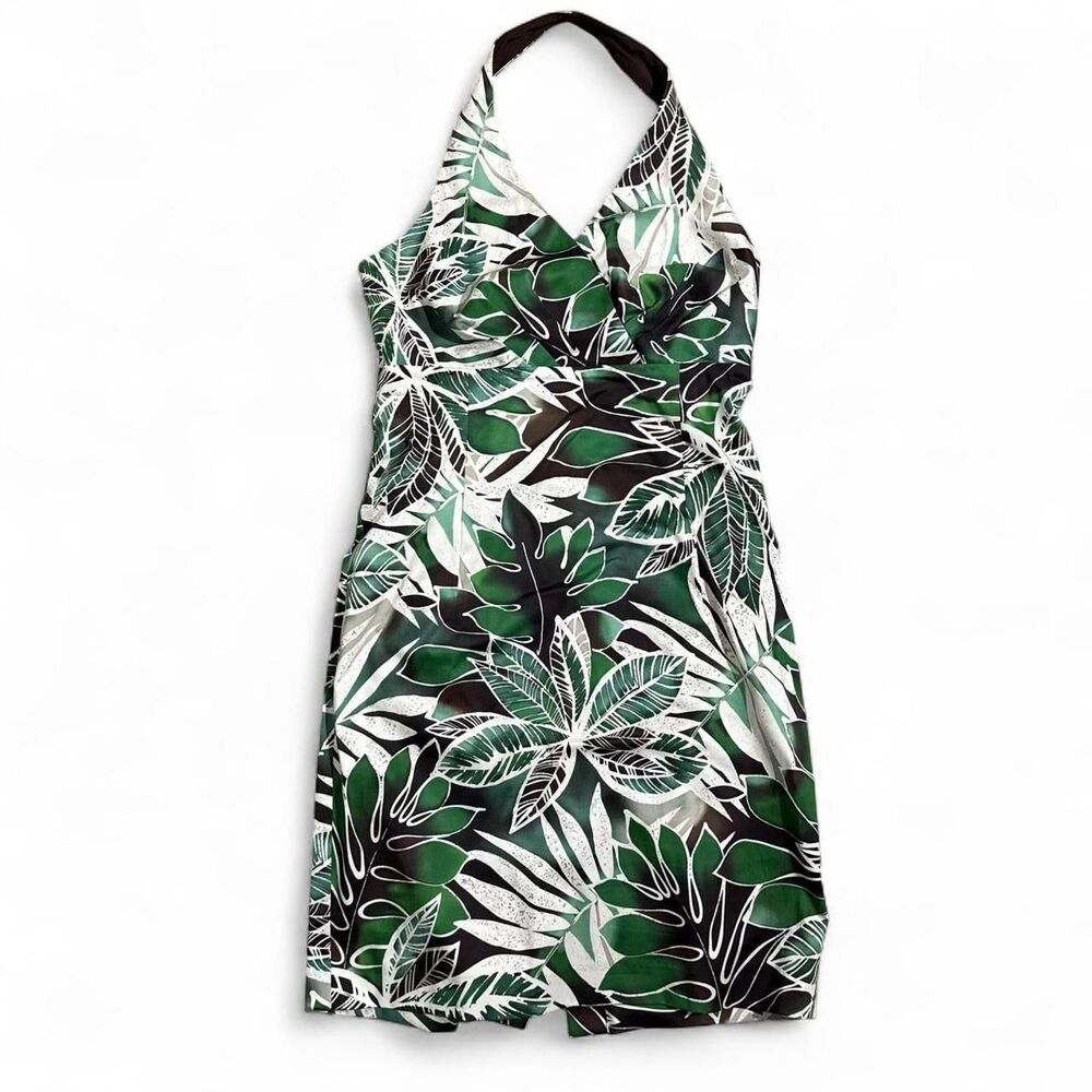 Tropical Leaf Halter Dress | Green Hawaiian Summer | Size 8P | Jones New York - Picture 3 of 8